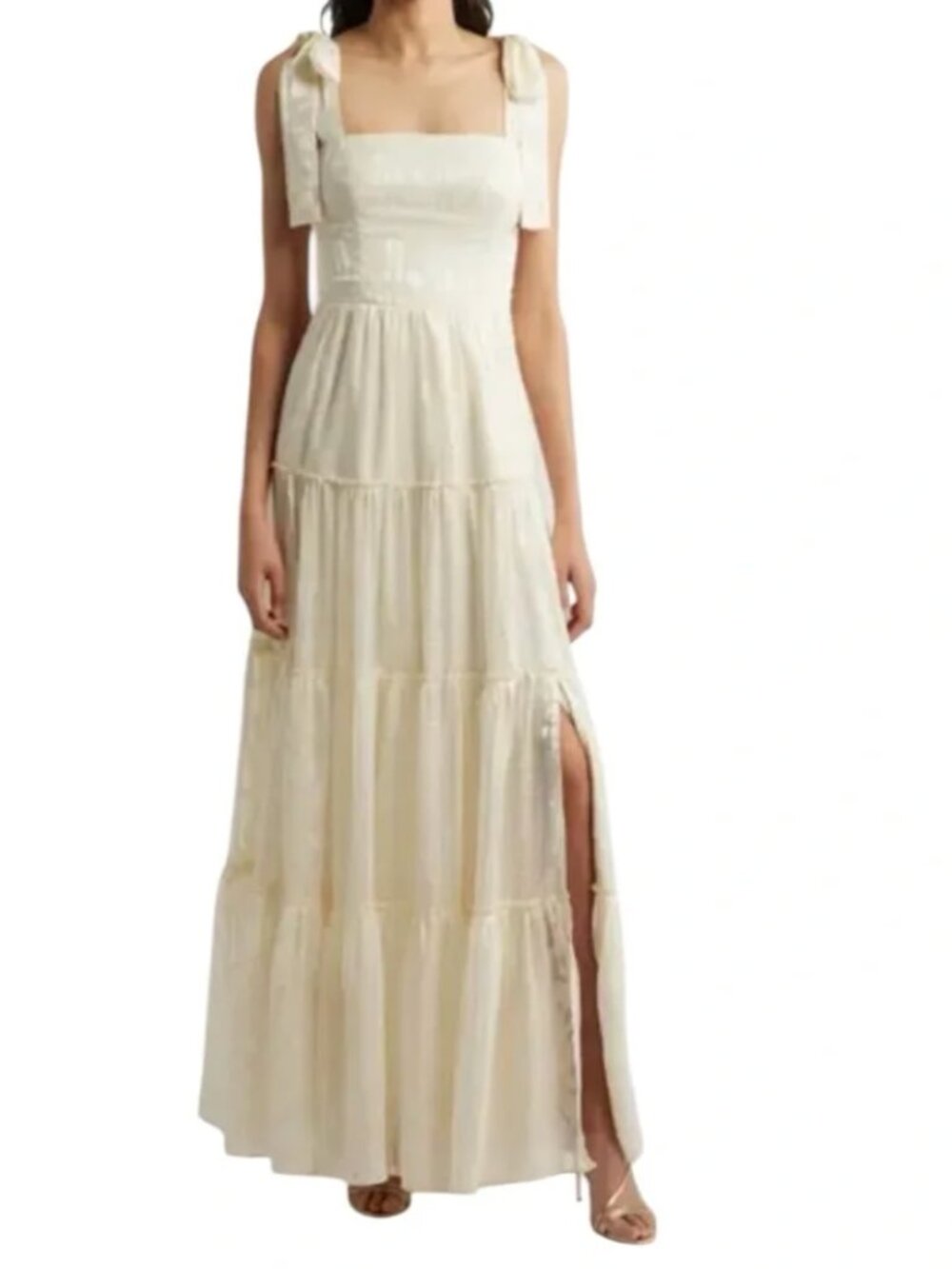 Lulus Andrea Jacquard Maxi Cocktail Dress in Cream